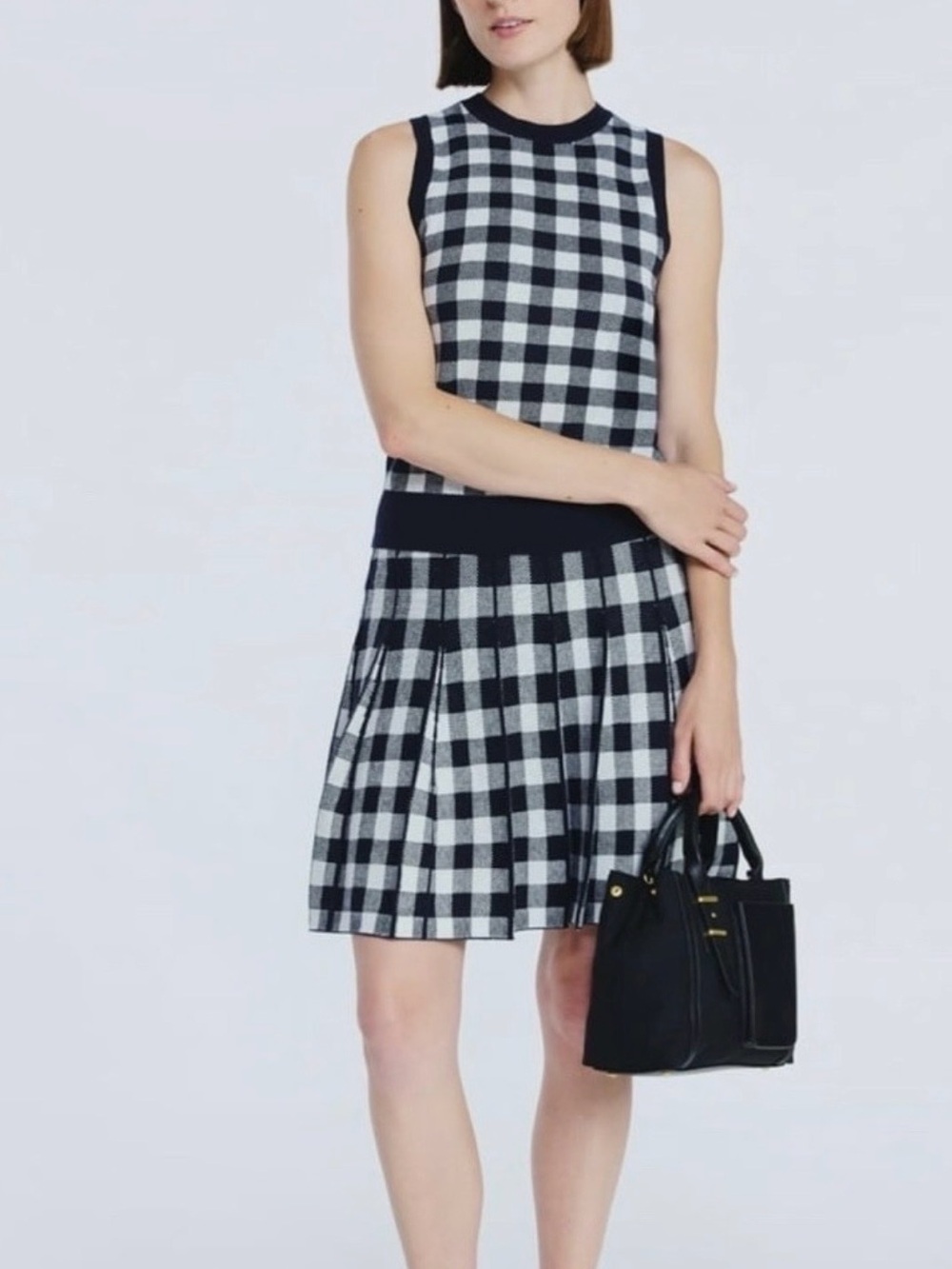 Free Assembly Women’s Black & White Gingham Plaid Mini Knit Pleated Skirt Sz XS